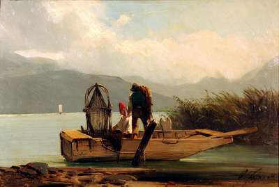 Fishermen on the lake - Fasanotti Gaetano